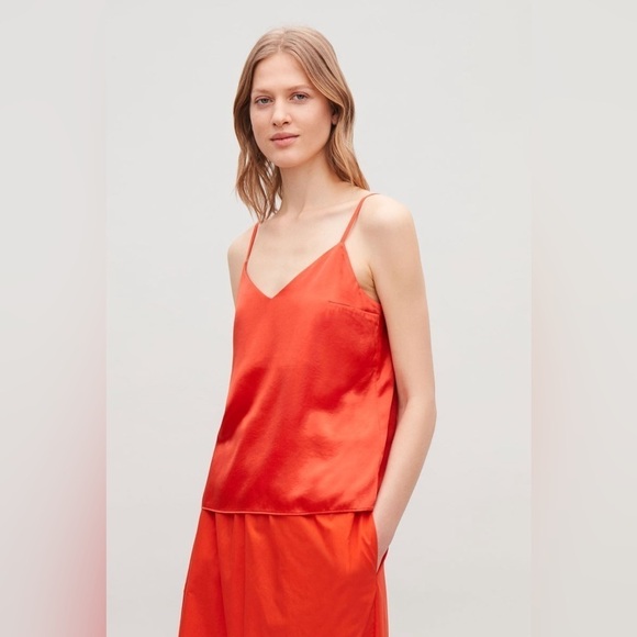 COS Red Orange Silky Cami Top- Size 2 - Picture 1 of 11